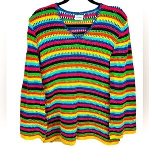 Vintage United Colors of Benetton Colorful Cotton Flared Sleeve Chunky Knit, Med